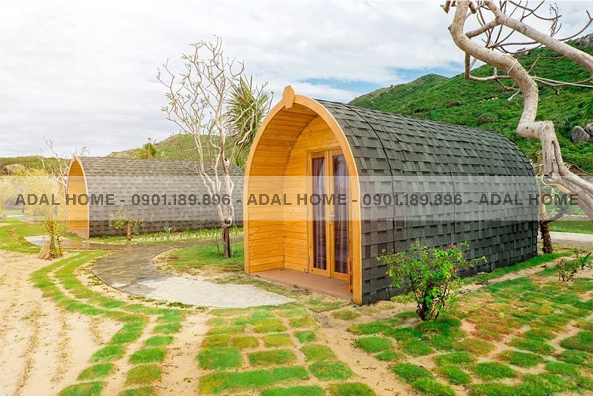Nhà gỗ mini kiểu dáng mái vòm sử dụng ngói bitum phủ đá