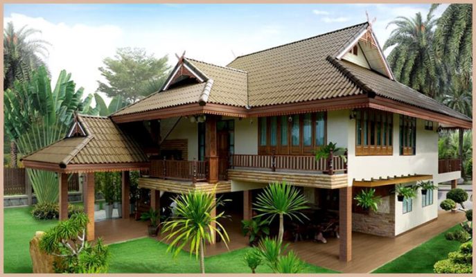 Mẫu nhà gỗ 2 tầng hiện đại mái Thái